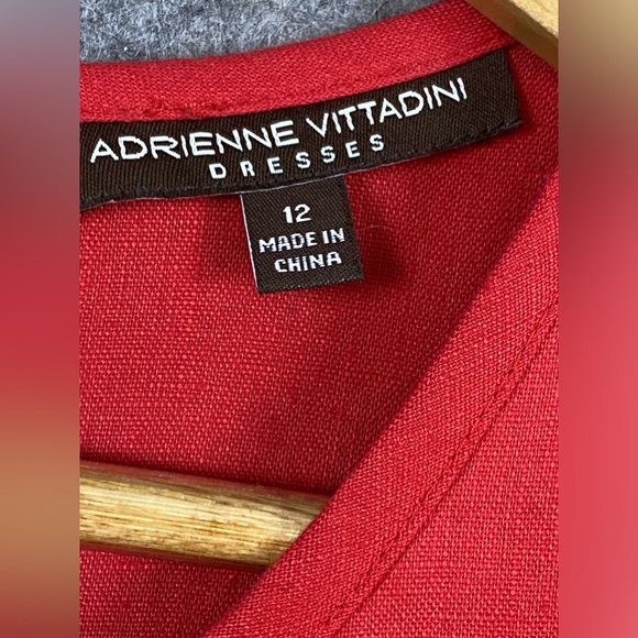 Adrienne Vittadini 100% Linen Shift Dress Size 12 Red Bow Detail Sleeveless‎ - Picture 3 of 13